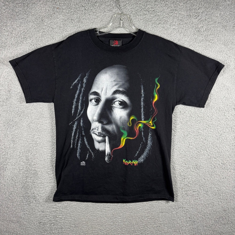 Zion Rootswear Bob Marley Kaya Graphic T-Shirt Mens Medium Black Reggae Vintage